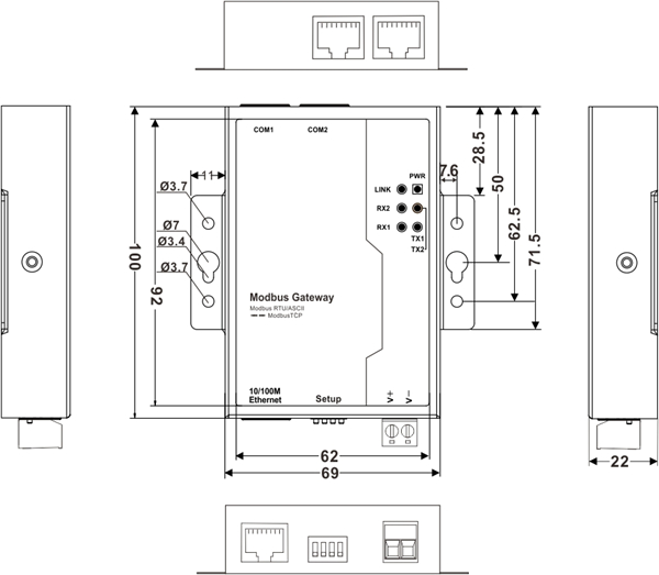 Bộ chuyển đổi 1 cổng RS232 sang Ethernet Modbus Gateway GW1101-1D(RS-232)